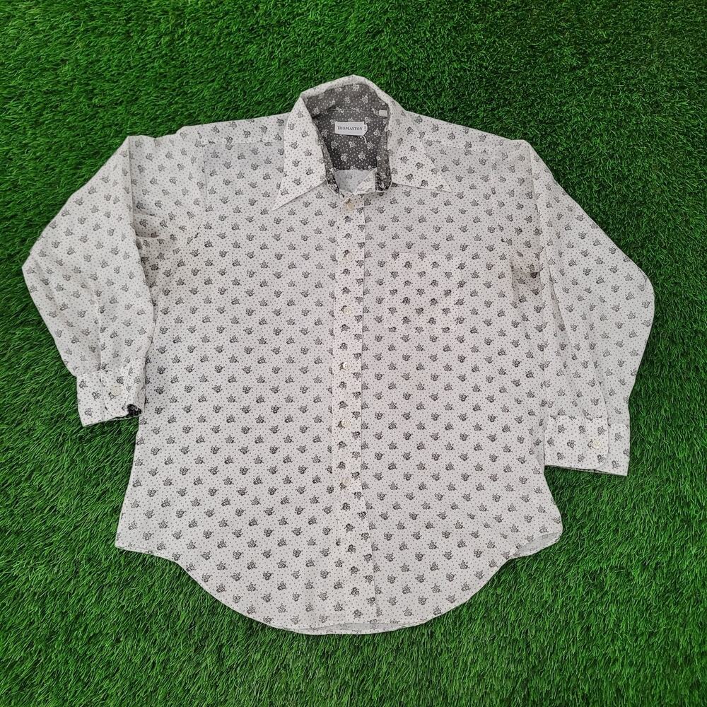 Vintage 90s Floral Hippie Button Shirt Large 17.5 26X31 White AOP